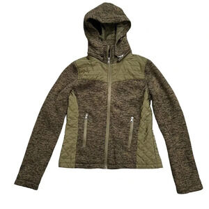 Marqt Quilted Jacket Green Women’s Size M Medium Removable Hood Heathered Warm